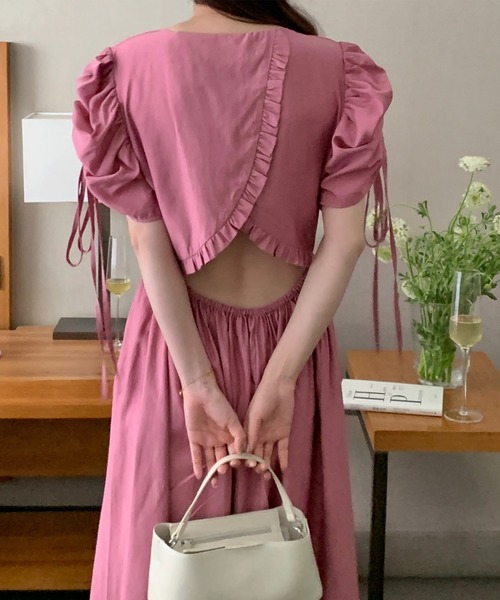 Jasmine Grandiflorum(ジャスミングランディフローラム)の「【Jasmine】バック開きパワショルロングワンピース(ワンピース・レディース・ホワイト/ブルー/パープル・FREE)」の3枚目の写真