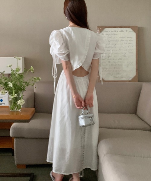 Jasmine Grandiflorum(ジャスミングランディフローラム)の「【Jasmine】バック開きパワショルロングワンピース(ワンピース・レディース・ホワイト/ブルー/パープル・FREE)」の2枚目の写真