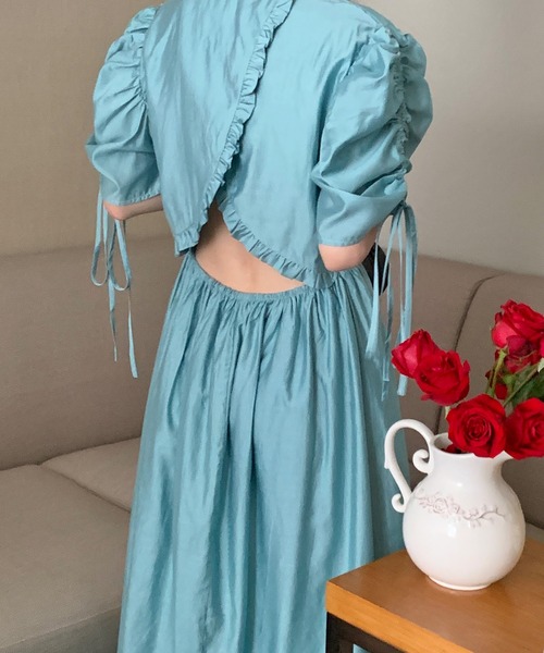 Jasmine Grandiflorum(ジャスミングランディフローラム)の「【Jasmine】バック開きパワショルロングワンピース(ワンピース・レディース・ホワイト/ブルー/パープル・FREE)」の1枚目の写真