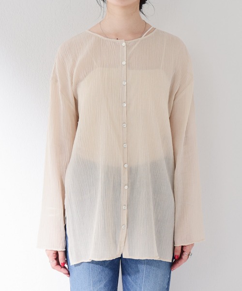 SHENERY（シーナリー）の「コットンシアー楊柳2WAYトップス（シャツ/ブラウス・レディース・ブラック/ベージュ・FREE）」の7枚目の写真