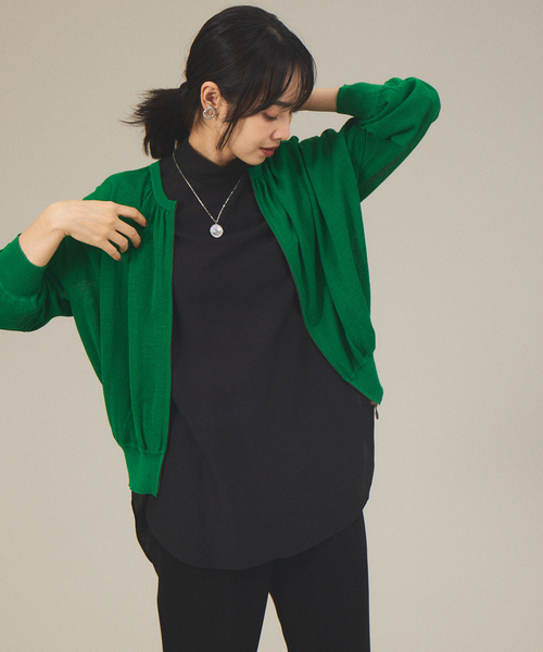 qualite(カリテ)の「シアーウールニットブルゾン(カーディガン/ボレロ・レディース・ホワイト/グリーン/ブラウン・フリー)」の1枚目の写真