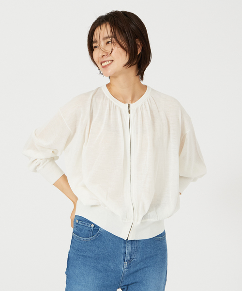 qualite(カリテ)の「シアーウールニットブルゾン(カーディガン/ボレロ・レディース・ホワイト/グリーン/ブラウン・フリー)」の19枚目の写真