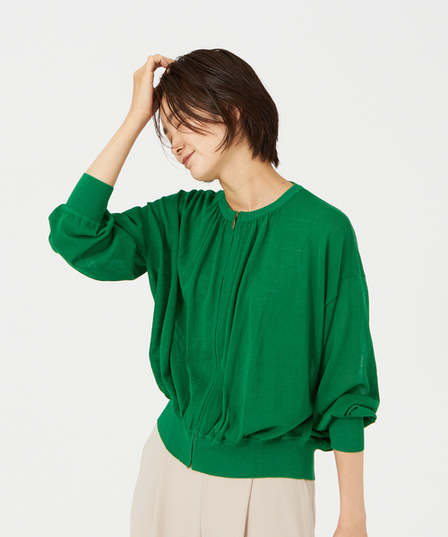 qualite(カリテ)の「シアーウールニットブルゾン(カーディガン/ボレロ・レディース・ホワイト/グリーン/ブラウン・フリー)」の22枚目の写真