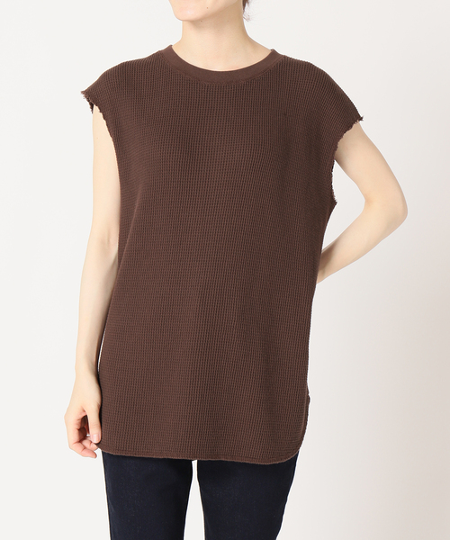 SLOBE IENA（スローブイエナ）の「ピースダイワッフルノースリーブ【洗濯機使用可能】（Tシャツ/カットソー・レディース・オレンジ/チャコールグレー/ブラウン・FREE）」の12枚目の写真