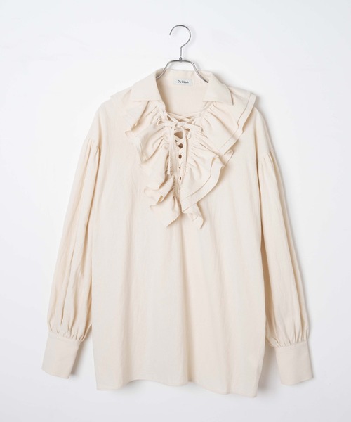 DuKKah(デュカ)の「Dukkah/フリルレースアップチュニックワンピース(ワンピース・レディース・ブラック/ナチュラル・X-SMALL)」の13枚目の写真