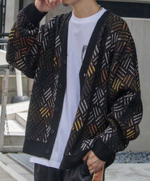 GLOSTER | 【GLOSTER/グロスター】幾何学柄 Vネック ジオメトリック柄 カーディガン(カーディガン/ボレロ)