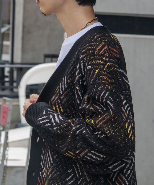 GLOSTER(グロスター)の「【GLOSTER/グロスター】幾何学柄 Vネック ジオメトリック柄 カーディガン(カーディガン/ボレロ・メンズ・ホワイト系その他/ブラック系その他・S/M/L)」の15枚目の写真