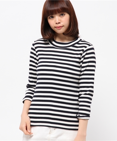 OUTLET（アウトレット）の「【mystic】ハイネックリブボーダープルオーバー（Tシャツ/カットソー・レディース・グレー/ネイビー/ブラック・FREE）」の3枚目の写真