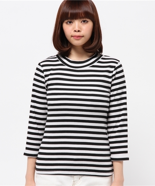 OUTLET（アウトレット）の「【mystic】ハイネックリブボーダープルオーバー（Tシャツ/カットソー・レディース・グレー/ネイビー/ブラック・FREE）」の9枚目の写真