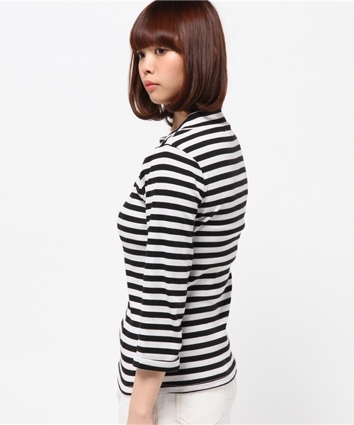 OUTLET（アウトレット）の「【mystic】ハイネックリブボーダープルオーバー（Tシャツ/カットソー・レディース・グレー/ネイビー/ブラック・FREE）」の10枚目の写真