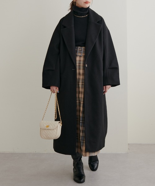 natural couture（ナチュラルクチュール）の「2022AWアイテム/好評リバイバル！ニットモッサ袖タックチェスターコート（チェスターコート・レディース・ブラック/ブラウン/ブルー/グリーン/アイボリー・FREE）」の18枚目の写真