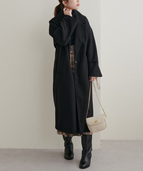 natural couture（ナチュラルクチュール）の「2022AWアイテム/好評リバイバル！ニットモッサ袖タックチェスターコート（チェスターコート・レディース・ブラック/ブラウン/ブルー/グリーン/アイボリー・FREE）」の15枚目の写真