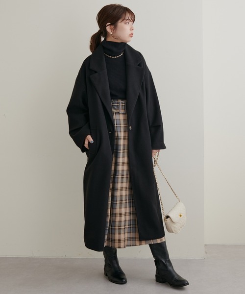 natural couture（ナチュラルクチュール）の「2022AWアイテム/好評リバイバル！ニットモッサ袖タックチェスターコート（チェスターコート・レディース・ブラック/ブラウン/ブルー/グリーン/アイボリー・FREE）」の17枚目の写真