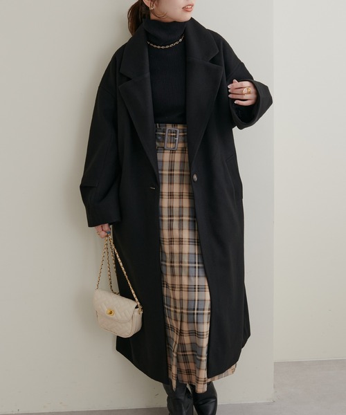 natural couture（ナチュラルクチュール）の「2022AWアイテム/好評リバイバル！ニットモッサ袖タックチェスターコート（チェスターコート・レディース・ブラック/ブラウン/ブルー/グリーン/アイボリー・FREE）」の16枚目の写真