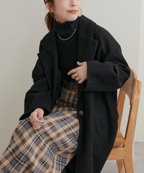 natural couture（ナチュラルクチュール）の「2022AWアイテム/好評リバイバル！ニットモッサ袖タックチェスターコート（チェスターコート・レディース・ブラック/ブラウン/ブルー/グリーン/アイボリー・FREE）」の20枚目の写真