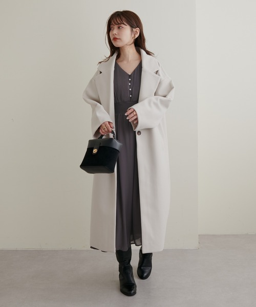 natural couture（ナチュラルクチュール）の「2022AWアイテム/好評リバイバル！ニットモッサ袖タックチェスターコート（チェスターコート・レディース・ブラック/ブラウン/ブルー/グリーン/アイボリー・FREE）」の14枚目の写真