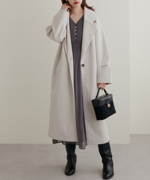 natural couture（ナチュラルクチュール）の「2022AWアイテム/好評リバイバル！ニットモッサ袖タックチェスターコート（チェスターコート・レディース・ブラック/ブラウン/ブルー/グリーン/アイボリー・FREE）」の12枚目の写真