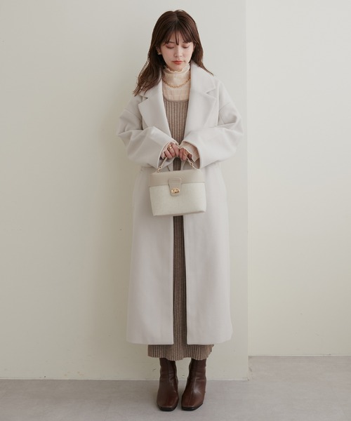 natural couture（ナチュラルクチュール）の「2022AWアイテム/好評リバイバル！ニットモッサ袖タックチェスターコート（チェスターコート・レディース・ブラック/ブラウン/ブルー/グリーン/アイボリー・FREE）」の10枚目の写真