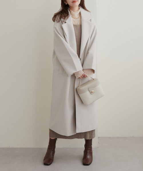 natural couture（ナチュラルクチュール）の「2022AWアイテム/好評リバイバル！ニットモッサ袖タックチェスターコート（チェスターコート・レディース・ブラック/ブラウン/ブルー/グリーン/アイボリー・FREE）」の11枚目の写真