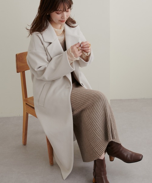 natural couture（ナチュラルクチュール）の「2022AWアイテム/好評リバイバル！ニットモッサ袖タックチェスターコート（チェスターコート・レディース・ブラック/ブラウン/ブルー/グリーン/アイボリー・FREE）」の6枚目の写真