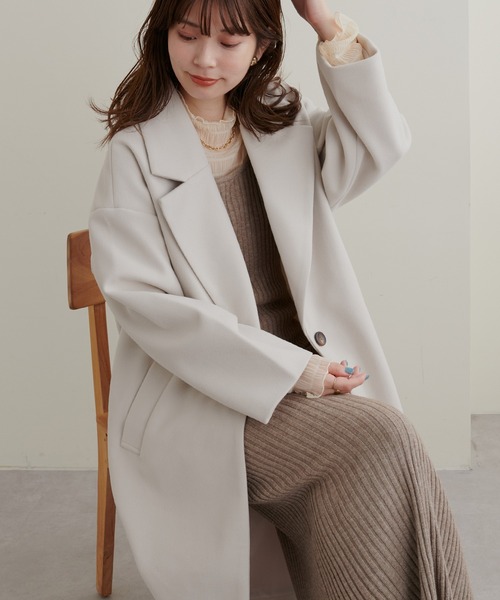 natural couture（ナチュラルクチュール）の「2022AWアイテム/好評リバイバル！ニットモッサ袖タックチェスターコート（チェスターコート・レディース・ブラック/ブラウン/ブルー/グリーン/アイボリー・FREE）」の7枚目の写真