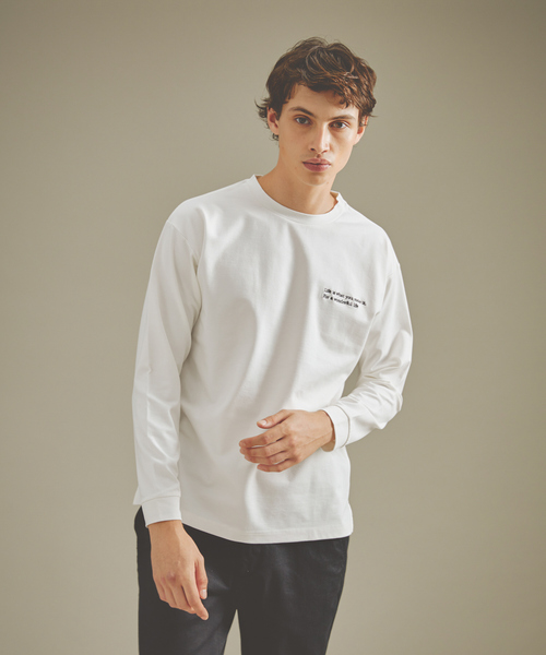 ABAHOUSE GRAY(アバハウスグレイ)の「ポンチ 刺繍 ロング Tシャツ(Tシャツ/カットソー・メンズ・ホワイト/ブラック/カーキ/グレイッシュブルー・46/48)」の2枚目の写真