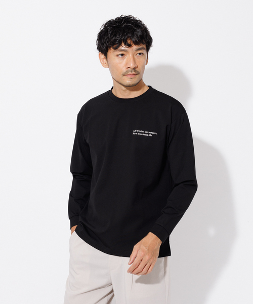 ABAHOUSE GRAY(アバハウスグレイ)の「ポンチ 刺繍 ロング Tシャツ(Tシャツ/カットソー・メンズ・ホワイト/ブラック/カーキ/グレイッシュブルー・46/48)」の3枚目の写真