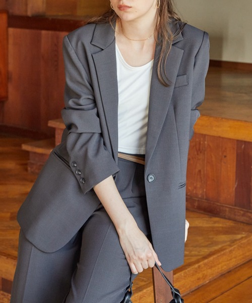 CUT（カット）の「Usual color ジャケット（テーラードジャケット・レディース・ベージュ/ダークグレー・FREE）」の22枚目の写真