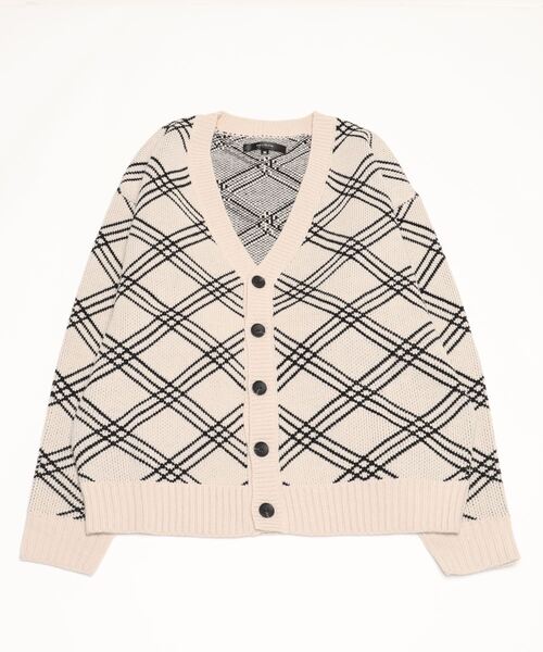 セール】ラインチェック柄Vネックニットカーディガン メンズ