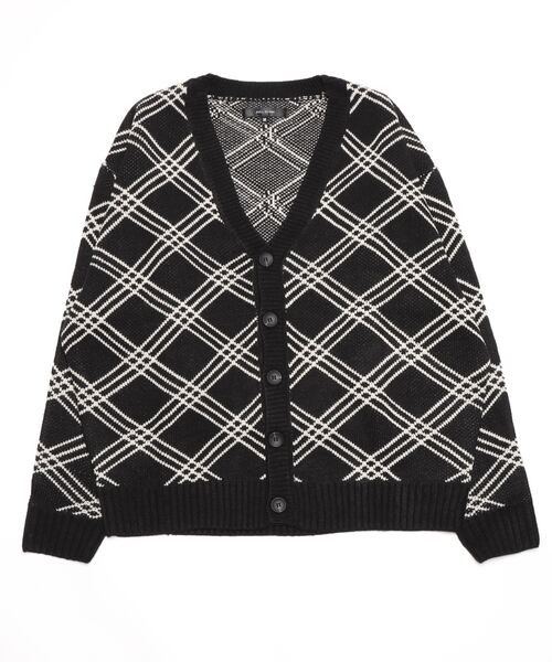 セール】ラインチェック柄Vネックニットカーディガン メンズ