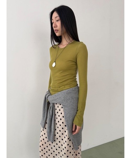 Didot.showroom（ディドット ショールーム）の「テンセル クルーネック シアーカラー ロンT（Tシャツ/カットソー・レディース・スカイブルー/ブラック/ピンク/アイボリー/ミント/クリーム/オリーブ/ライトグレー・FREE）」の6枚目の写真