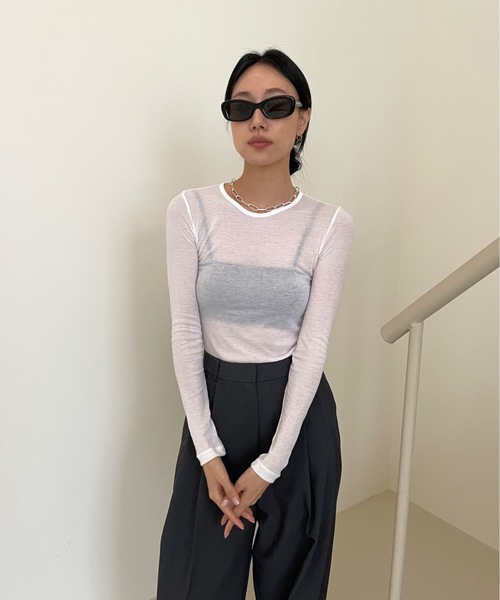 Didot.showroom（ディドット ショールーム）の「テンセル クルーネック シアーカラー ロンT（Tシャツ/カットソー・レディース・スカイブルー/ブラック/ピンク/アイボリー/ミント/クリーム・FREE）」の11枚目の写真