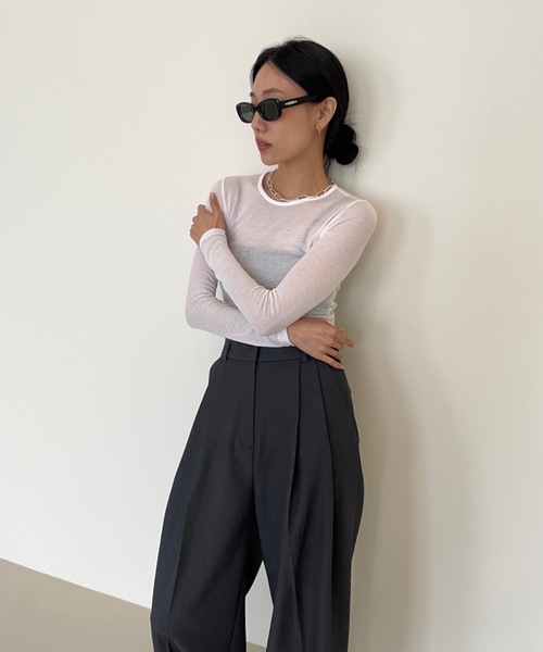 Didot.showroom（ディドット ショールーム）の「テンセル クルーネック シアーカラー ロンT（Tシャツ/カットソー・レディース・スカイブルー/ブラック/ピンク/アイボリー/ミント/クリーム・FREE）」の21枚目の写真