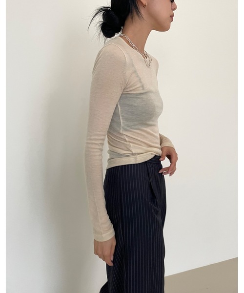 Didot.showroom（ディドット ショールーム）の「テンセル クルーネック シアーカラー ロンT（Tシャツ/カットソー・レディース・スカイブルー/ブラック/ピンク/アイボリー/ミント/クリーム・FREE）」の22枚目の写真