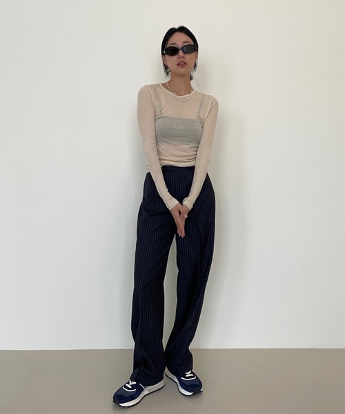 Didot.showroom（ディドット ショールーム）の「テンセル クルーネック シアーカラー ロンT（Tシャツ/カットソー・レディース・スカイブルー/ブラック/ピンク/アイボリー/ミント/クリーム・FREE）」の19枚目の写真