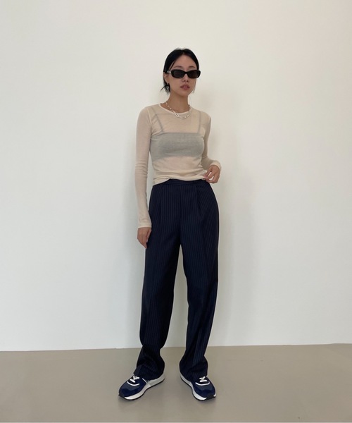 Didot.showroom（ディドット ショールーム）の「テンセル クルーネック シアーカラー ロンT（Tシャツ/カットソー・レディース・スカイブルー/ブラック/ピンク/アイボリー/ミント/クリーム・FREE）」の16枚目の写真