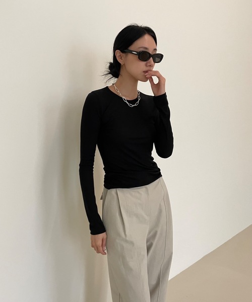 Didot.showroom（ディドット ショールーム）の「テンセル クルーネック シアーカラー ロンT（Tシャツ/カットソー・レディース・スカイブルー/ブラック/ピンク/アイボリー/ミント/クリーム・FREE）」の18枚目の写真