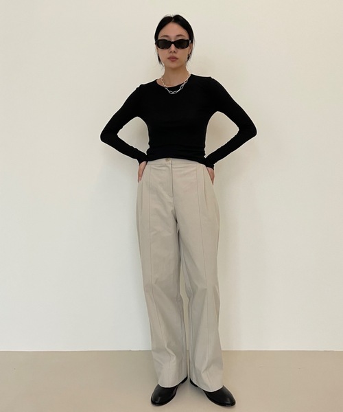 Didot.showroom（ディドット ショールーム）の「テンセル クルーネック シアーカラー ロンT（Tシャツ/カットソー・レディース・スカイブルー/ブラック/ピンク/アイボリー/ミント/クリーム・FREE）」の15枚目の写真