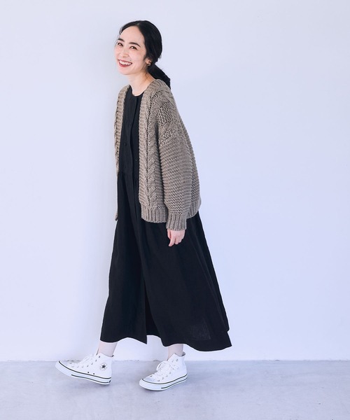 studio CLIP（スタディオクリップ）の「【WEB限定】手編み風ニットカーディガン（カーディガン/ボレロ・レディース・グリーン/アイボリー/モカ・FREE）」の4枚目の写真