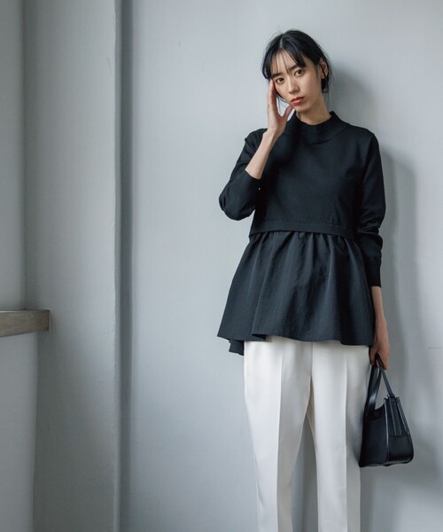 OPAQUE.CLIP（オペークドットクリップ）の「◆ドッキングデザインニット（ニット/セーター・レディース・ブルー/ブラック/カーキ/オフホワイト・38/40/42/36）」の6枚目の写真