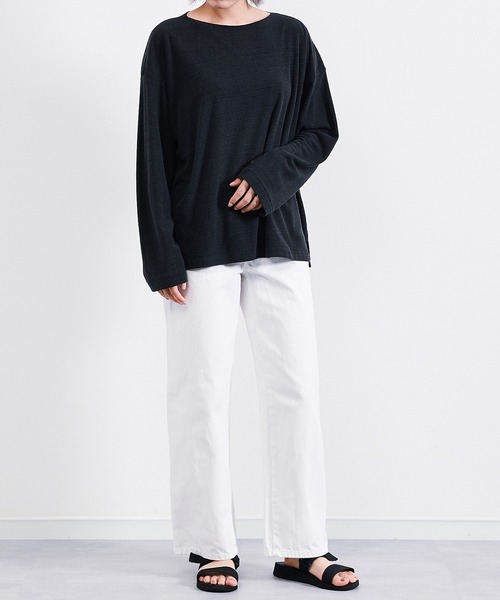 UNFIL（アンフィル）の「unfil アンフィル / raw silk plain-jersey long sleeve Tee ローシルク プレーンジャージー ロングスリーブカットソー バスクTシャツ / WHSP-UU010（Tシャツ/カットソー・レディース・ブラック/ナチュラル・1/4/3）」の4枚目の写真