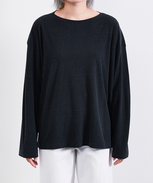 UNFIL（アンフィル）の「unfil アンフィル / raw silk plain-jersey long sleeve Tee ローシルク プレーンジャージー ロングスリーブカットソー バスクTシャツ / WHSP-UU010（Tシャツ/カットソー・レディース・ブラック/ナチュラル・1/4/3）」の5枚目の写真