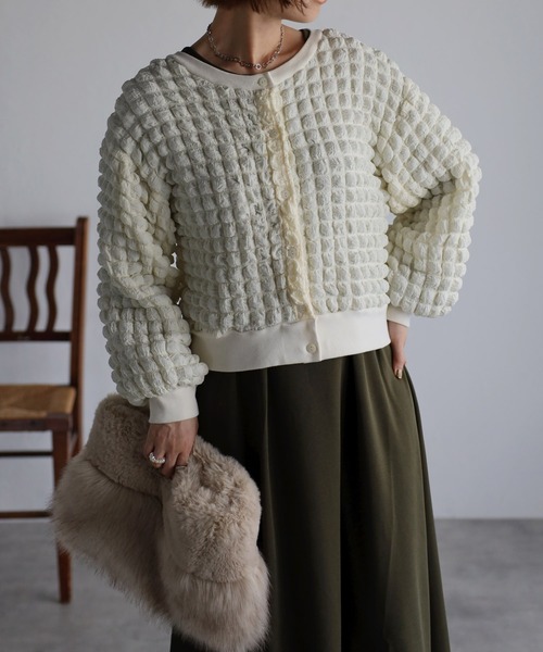 Bonjour Sagan（ボンジュールサガン）の「ポコポコカーディガン（カーディガン/ボレロ・レディース・ブラック/オフホワイト・FREE）」の13枚目の写真