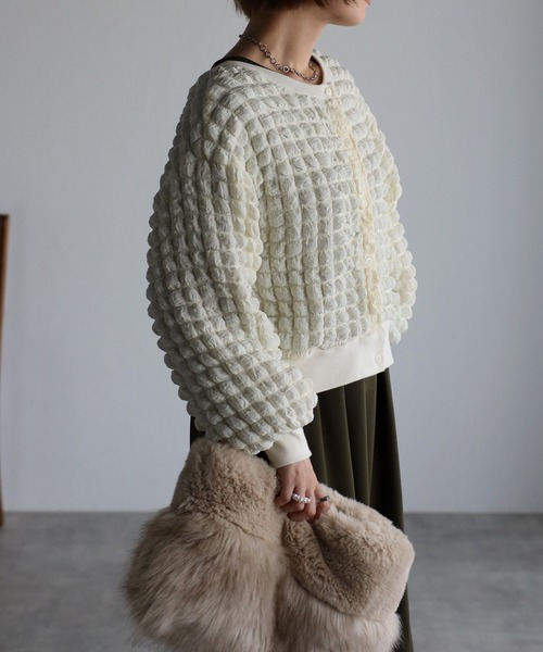 Bonjour Sagan（ボンジュールサガン）の「ポコポコカーディガン（カーディガン/ボレロ・レディース・ブラック/オフホワイト・FREE）」の4枚目の写真