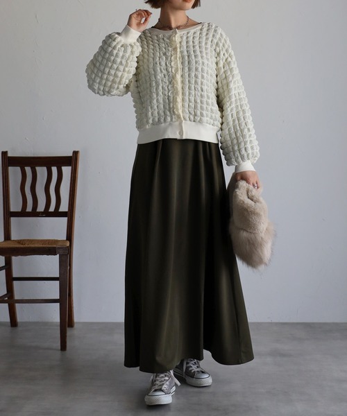 Bonjour Sagan（ボンジュールサガン）の「ポコポコカーディガン（カーディガン/ボレロ・レディース・ブラック/オフホワイト・FREE）」の8枚目の写真