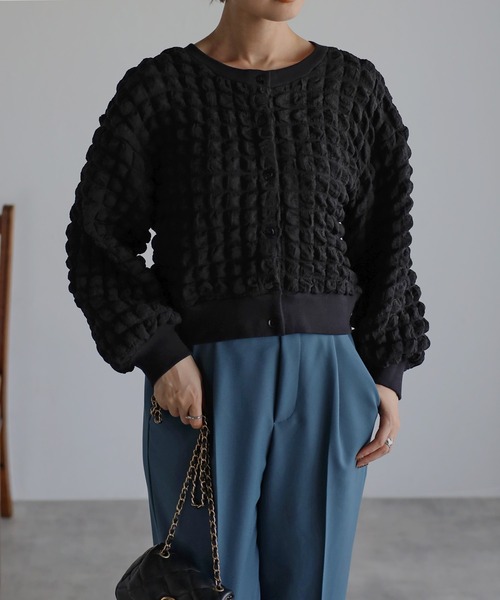 Bonjour Sagan（ボンジュールサガン）の「ポコポコカーディガン（カーディガン/ボレロ・レディース・ブラック/オフホワイト・FREE）」の6枚目の写真