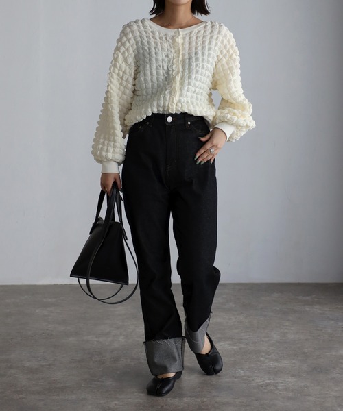 Bonjour Sagan（ボンジュールサガン）の「ポコポコカーディガン（カーディガン/ボレロ・レディース・ブラック/オフホワイト・FREE）」の21枚目の写真