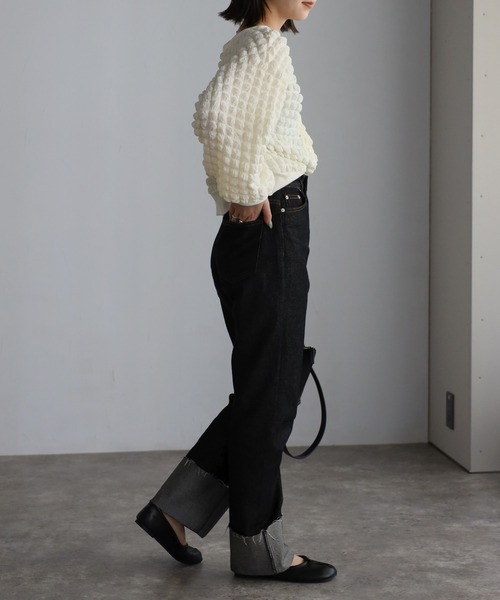 Bonjour Sagan（ボンジュールサガン）の「ポコポコカーディガン（カーディガン/ボレロ・レディース・ブラック/オフホワイト・FREE）」の12枚目の写真