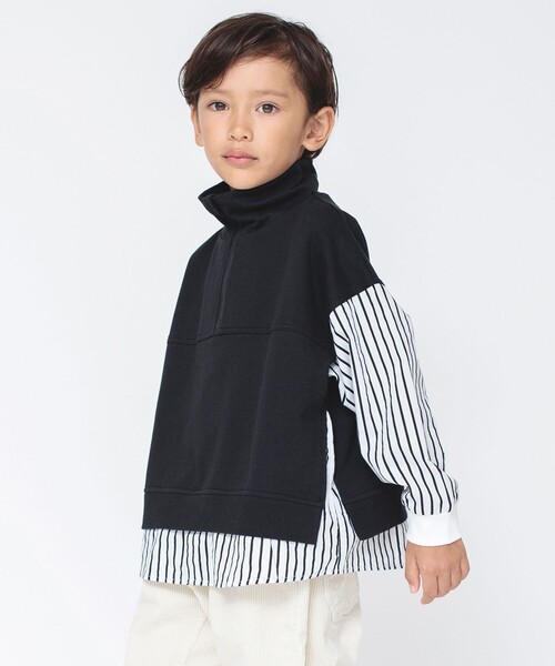 BRANSHES（ブランシェス）の「【ハーフジップアップ】トレーナー（スウェット・キッズ・アイボリー/ブラック・100/120/140/110/150/130）」の2枚目の写真