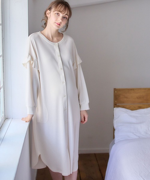 Rosemadame（ローズマダム）の「ふわふわスムースねこプリント＆無地ネグリジェ パジャマ（マタニティ/授乳服）授乳楽々 妊婦服 産前・産後対応（マタニティウェア/グッズ・レディース・ブルーグレー/オフホワイト/アイボリー/ライトグレー/モカ/ベージュ/ネイビー・MEDIUM/LARGE/X-LARGE）」の19枚目の写真
